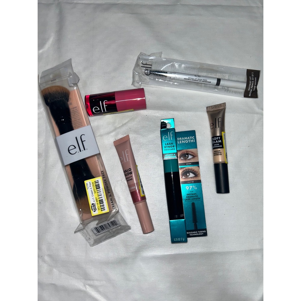 ELF Cosmetics 6pc Makeup Lot Lash XTNDR Mascara Halo Glow Blush Concealer Brush